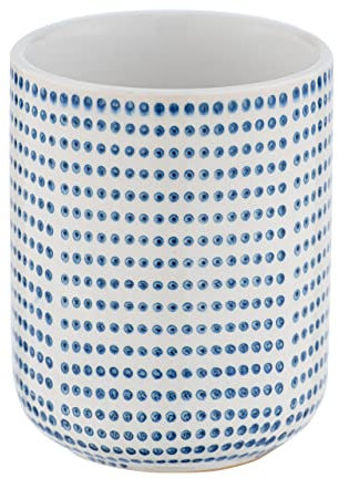 WENKO Zahnputzbecher Nole Keramik - Zahnbürstenhalter für Zahnbürste und Zahnpasta, Keramik, 7.5 x 9.5 x 7.5 cm Blau/Weiß