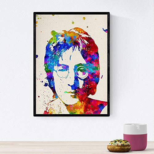 Nacnic Poster-Bild von John Lennon. Poster mit Aquarelldesign von berühmten, Schauspielern, Musikern und bekannten Charakteren. A4-Größe mit Rahmen
