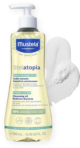 Mustela Stelatopia Eczema-Prone Skin Cleansing Oil - Baby Body Wash with Natural Avocado & Sunflower Oil - Family Skin Care Essentials - EWG Verified - Fragrance-Free & Tear Free - 16.9 fl. oz.