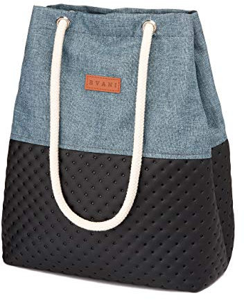 Bvani Große Damen Tote Bag mit Taschen zum Arbeiten Einkaufen - Shopper Tasche (Meerblau Punkte)
