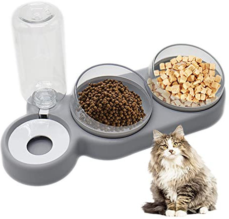ToKinCen 3 in 1 Katzennäpf Hundenäpf,Futterschüssel Katze Hunde und Trinknapf,Futterstation für Katzen und Hunde,15° Geneigte Haustier Fressnapf für Nass und Trockenfutter oder auch Leckerlis(A)