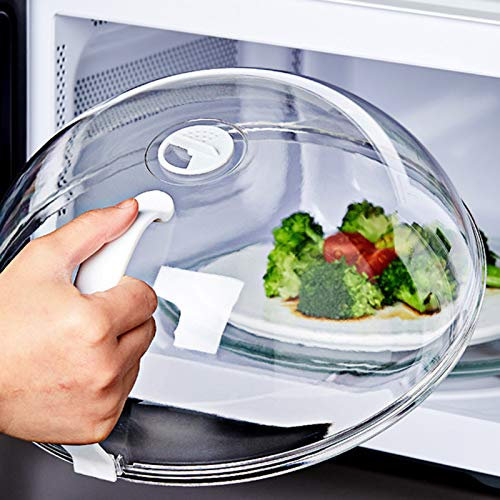 Ventilated Microwave Food Plate Dish Cover Microwave Food Cover Washable Microwave Plate Cover Lid for Kitchen Cooking, Fits for Most Sizes of Plates & Dishes, Random Handle Color (White or Orange)