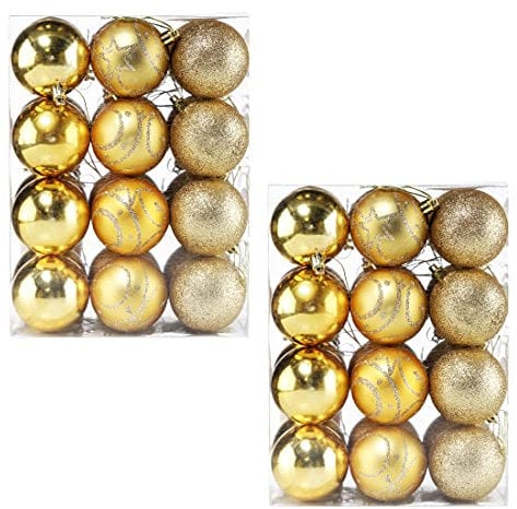 CASARIA® Weihnachtskugeln 48tlg Ø 6cm Kunststoff matt glänzend Christbaumkugeln Christbaumschmuck Anhänger Weihnachtsbaumkugeln Weihnachtsdeko Gold