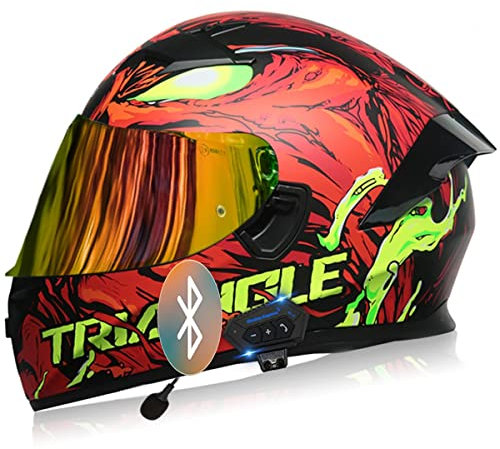 SDFGDFD Bluetooth-Integralhelm - Motorrad-Integralhelm - RollerHelm Bluetooth-Helm Mit Doppelvisier, ECE/DOT Genehmigt Motorradhelm Für Damen Und Herren