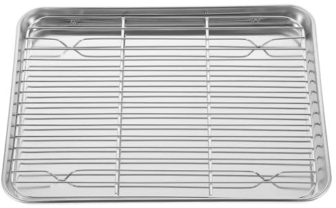 Luxshiny Bandeja Horno con Tapa para Hornear Y de Bastidores Bandeja para Hornear de Inoxidable con Sartén Rectangular de Estante para de (31 * 24 * 2. 5 Cm) Bandeja con Rejilla