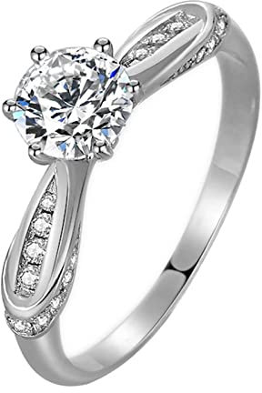 Aotiwe Verlobungsring für Die Frau, Kelten Schmuck Damen 6 Krallen Zirkon Pavé Ring Runden Versilbert Größe 49 (15.6)
