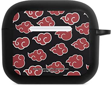 DeinDesign Hülle mit Karabiner kompatibel mit Apple AirPods (3. Generation) Case schwarz Schutzhülle mit Schlüsselanhänger Naruto Shippuden Pattern Akatsuki
