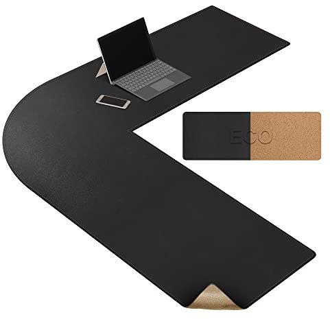 MAIDERN Ecke Schreibtischunterlage Leder & Kork,120x120x40cm Zweiseitig Tischunterlage, L-förmige extra große Mauspad,wasserdichte Schreibtischschutz,Büro und Zuhause Tischunterlage (Schwarz)