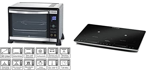 ROMMELSBACHER Elektronik Back & Grill Ofen BGE 1580/E - 30 Liter Backraum & Doppelkochplatte CT 3420/IN Induktion - Glaskeramik, Touch Control, Topferkennung, 10 Leistungsstufen
