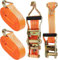 2 Sets Ratchet Tie Down Straps 5cm x 6m, 11000lb Break Strength, Heavy Duty Lashing Strap, Securing Straps with Handle and Metal J Hook for Trucks, Cars, Motorcycles – Orange