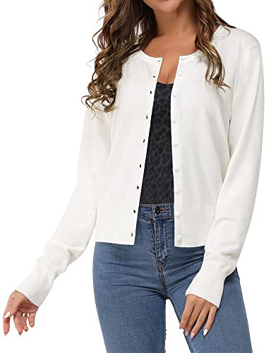 VOTEPRETTY White Cardigans for Women UK Lightweight Ladies Short Sweater Tops Casual Knitwear(Beige,M)