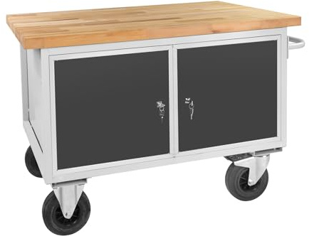 ADB mobile Werkbank, Tischwagen, Rollwagen, Servicewagen, Etagenwagen, Schrankwagen, 2 Türen, L1300xB600xH827 mm, max. 500 kg, RAL7035/7016 | Tisch-, Roll-, Service-, Etagen- & Schrankwagen in RAL 7035/7016, zwei Türen, Maße 1300x600x827 mm