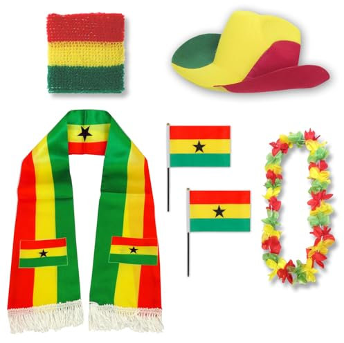 Sonia Originelli Fanset Fanartikel Fanhut Blumenkette Fanschal Schweißband Fähnchen WM EM Farbe: Ghana