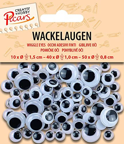 Picars 1001 Wackelaugen Kulleraugen, schwarz-weiß, rund, 1000 Stück