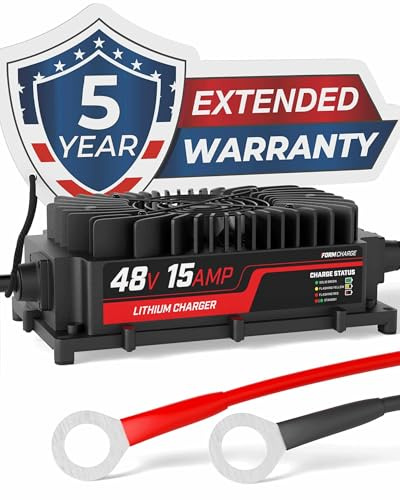 FORM Chargeur de batterie 48 V intégré pour chariot de golf – 48 V 15 A (bornes à anneau au lithium)