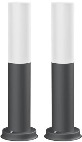 ledscom.de 2 Stück Pollerleuchte PORU, Glas, für außen, anthrazit, rund, 37,5cm, inkl. E27 Lampe, max. 1020lm, weiß