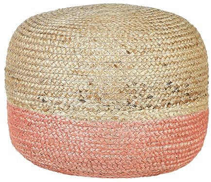 Pouf Jute beige/natürlich/rosa 50x50x40 cm Sitzhocker im Boho Stil Duki