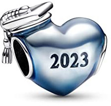 PANDORA Moments Blaues Schulabschluss 2023 Herz-Charm Moments Collection, kompatibel Moments Armbändern, 792590C01