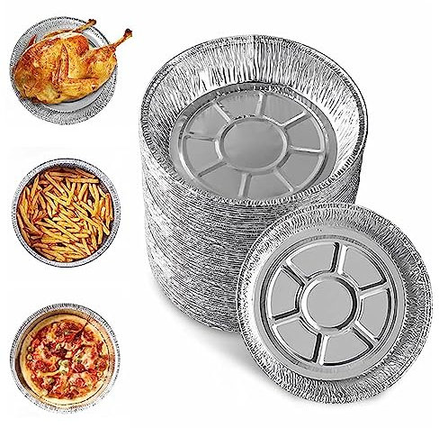 Jsleid 50 Stück Rund Formen Aluschalen 8 Zoll, Kuchenformen aus Aluminiumfolie Pfannen, Runde Alu Schalen Ohne Deckel, Wasser- und Ölbeständig zum Backen, Dämpfen, Kochen, Aufbewahren