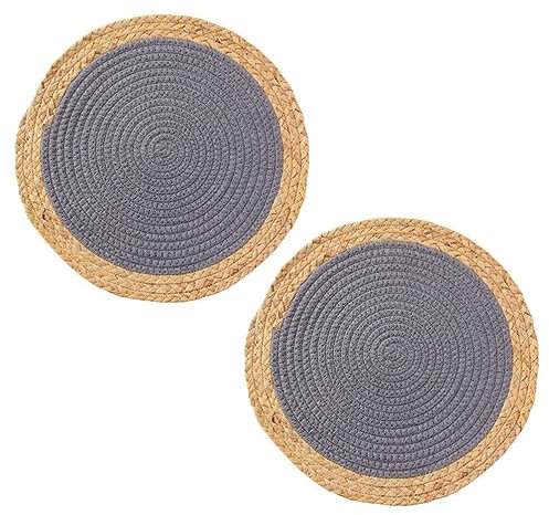Kichvoe 2 Runde Gewebte Tischsets 30 cm Wärmeisolierte Matte Geflochtene Stroh-Tischsets rutschfeste Rattan-Untersetzer Rustikale Platzteller Für Den Esstisch