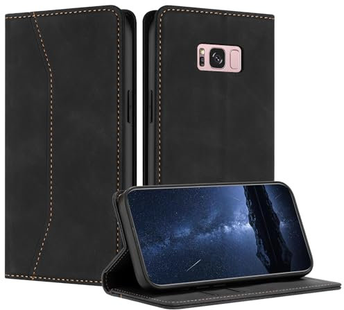 Mo-Beauty Hülle Kompatibel mit Samsung Galaxy S8 Plus, Handyhülle Samsung S8 Plus, Galaxy S8 Plus Hülle, PU Leder Flip Klappbare Schutzhülle Ledertasche Klapphülle für Samsung Galaxy S8 Plus(Schwarz)