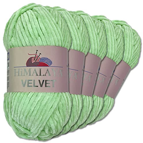 Frida's Wollhaus Himalaya 5 x 100 g Velvet Chenille-Wolle Handarbeit Amigurumi 42 Farben (90007 | Mint)