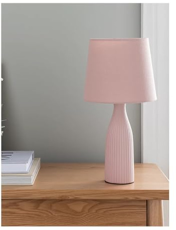 WiseAccordio Tall Ceramic Table Lamp Bedside, Table Lamp for Bedroom, Lamp for Living Room, Modern lamp for Office, Hx37cm (Pink)
