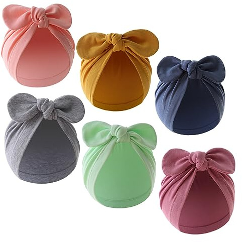 JAWSEU 6 Stück Baby Baumwolle Beanie Turban Hut Kappe Indien muslimische islamische Stretch Schleife Beanie Hut Winter Krankenhaus Kinderzimmer für Neugeborene Baby Säugling Kleinkind 6-24 Monate