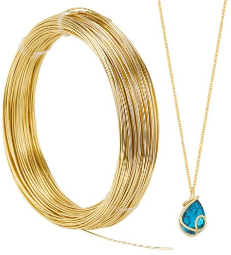 SUNNYCLUE Alambre de Aluminio de 50 m, Alambre Dorado de 1 mm para Manualidades, Alambre de Aluminio de Calibre 18 para Manualidades, Alambre para Joyería, Alambre de Metal Flexible para Manualidades,