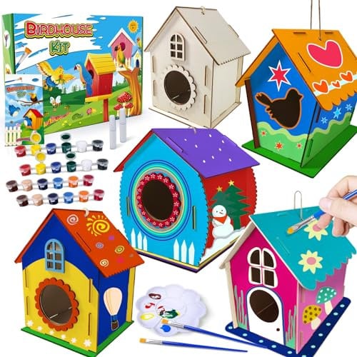 Heyzeibo 5Pack Kit per Dipingere Bambini per Costruire e Dipingere Casetta per Uccelli, Arti e Mestieri in Legno Regali di Pasqua per Ragazze Ragazzi Toddler