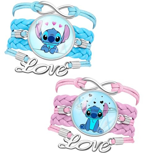 PIIMNT Stitch Armband, 2 Stück Lilo und Stitch Geschenke, Blau Lilo Stitch Armband Kinder Stitch Sachen Verstellbares Stitch Bracelet Stich Freundschaftsarmbänder für Mädchen Geburtstags Geschenke