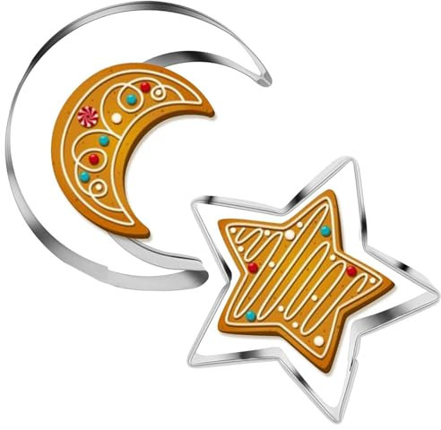 Star and Moon Cookie Cutters, 2PCS Stainless Steel Cookie Cutters Sandwich Cutters Fondant Donut Cutters, Cookie Molds for Kids Breakfast