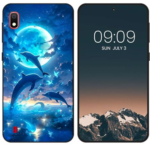 WUACYEAMING für Samsung Galaxy A10 Hülle,Mode Schutzhülle Schwarz Handyhülle mit Aesthetic Muster Weich Silikon Dünn TPU Stoßfeste Kratzfest Schutzhülle Cover-Delphin