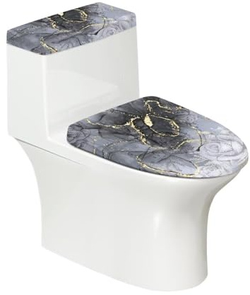 Vanideaoty Gray Marble Toilet Seat and Tank Lid Cover Set 2 Pack Fits Most Toilet Tanks and Lids for Adults Kids