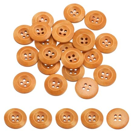 sourcing map Holzknöpfe, 18 mm, 4 Löcher, rund, zum Nähen, Basteln, Kleidung, Hellbraun, 80 Stück