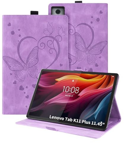 Auslbin Coque pour Lenovo Tab M11 Plus/K11 Plus 11.45 2024, PU Étui Butterfly Cuir en Relief avec Fonction du Support, Flip Housse pour Tab M11 Plus/K11 Plus, Violet