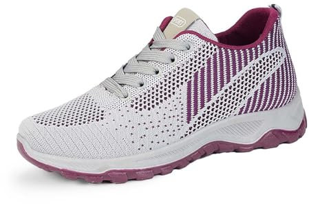 Baskets mi-hautes pour femme – Dessus en tricot respirant – Chaussures de sport rembourrées avec fond épais – Chaussures de sport tendance à lacets réglables – Chaussures de sport antidérapantes, gris