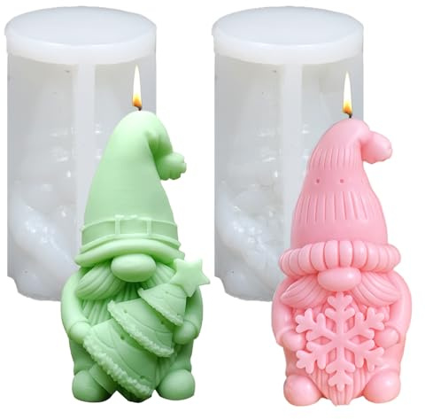 2 Stück Silikonform Weihnachten Wichtel Silikonformen Gießformen Weihnachten Kerzen Silikonformen Weihnachtsmann 3D Kerzenform zum Gießen Silikon Gießform Wichtel Giessformen für Weihnachtsdeko