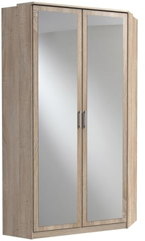 möbelando Eckkleiderschrank >Click< Eiche Sägerau/Spiegel - 95x198x95 (BxHxT)