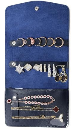 Windmilne Schmuckrolltasche, Schmuck-Organizer, Schmucketui, Leder-Schmuckrolle, Faltbarer Schmuck-Organizer, Reise-Schmucktasche (blau, 15 x 30 cm)