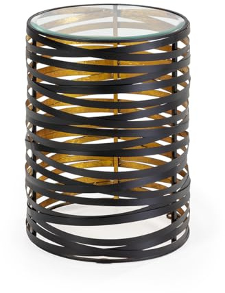 MESA AUXILIAR 40X40X56 CRISTAL/METAL NEGRO/DORADO