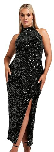 Yours London Curve Velvet Sequin Halterneck Maxi Dress - Women's - Plus Size Curve Black
