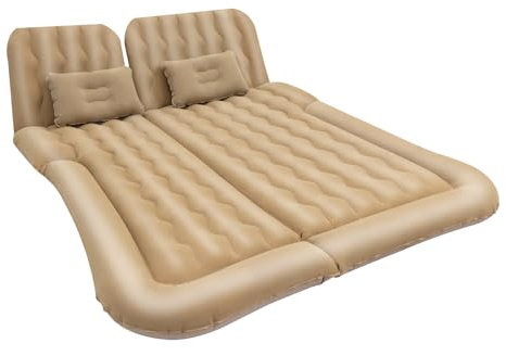 Brride Auto SUV Auto Luftmatratze aufblasbare Matratze mit Luftpumpe, Aufblasbare Camping Bett Kombi Luftbett, Beflockung Kissen Erhöhte Luftmatratze Luftbet für Camping Reisen Wandern (Beige)