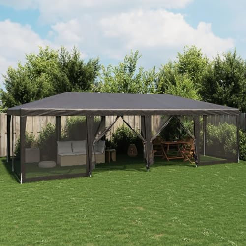 Somanki Partyzelt mit 12 Mesh-Seitenteilen Anthrazit 8x4 m HDPE, Pavillon, Faltpavillon, Canopy, Gartenpavillon, Rennzelt, Partyzelt, Arbeitszelt, Canopy Tent - 4010074