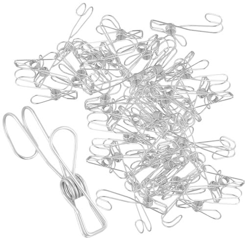 FUNSUEI 80 pinzas para la ropa con ganchos, ganchos de acero inoxidable con pinzas, 9,5 cm, ganchos para ropa, ganchos para ropa, ganchos para colgar calcetines, toallas, trapos, cocina, baño