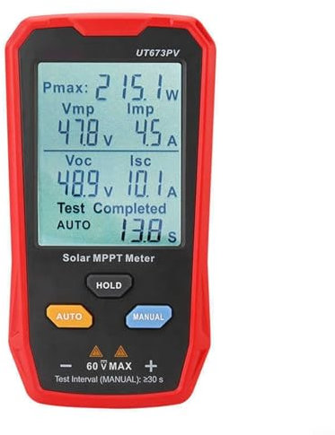 Testeur de panneau solaire multimètre photovoltaïque 800 W, compteur avec grand écran LCD transparent, outil utilitaire de dépannage de tension en circuit ouvert pour test solaire PV