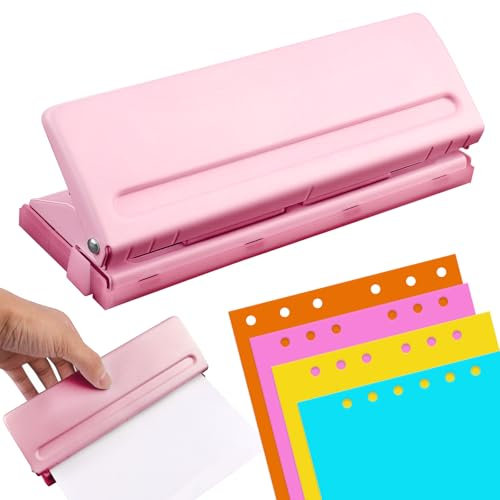 6 Fach Locher,6-Fach Terminplanerlocher aus Metall,Büro Locher,6 Fach Locher Binder Puncher,Verstellbarer Abstände Locher aus Metall,Binder Locher,Papierkarten Foto Bindungs Locher Maschine (Pink)