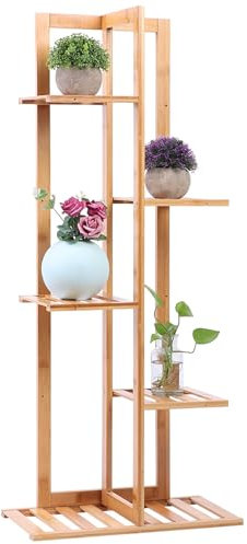 flexman 5 Layer Plant Stand Indoor, 45X22x103cm Vintage Design Holz Pflanzentöpfe Rack Regal mit Gartengeräte für Patio Garten Wohnzimmer Balkon Schlafzimmer