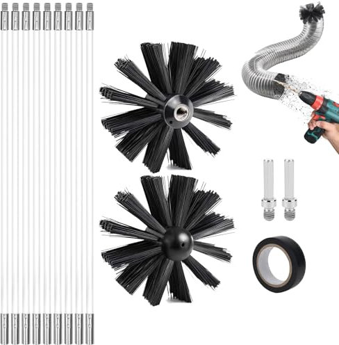 Kaminbürste 14 Juego de cepillo de chimenea,9 cepillo de tubo de horno 41cm,2 cepillo de barrido de chimenea 150cm,2 postes hexagonales,1 cinta de rollo de negro,utilizable con destornillador,tuberías