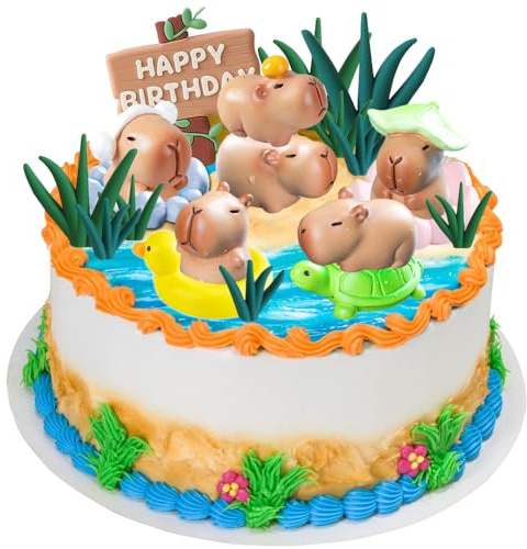 YGCHEN Tortendeko Capybara Figuren Kindergeburtstag Kuchen Deko Tierfiguren Harz Capybara Kuchendekoration Happy Birthday Cake Topper Geburtstagsdeko Baby Shower 19 Stück